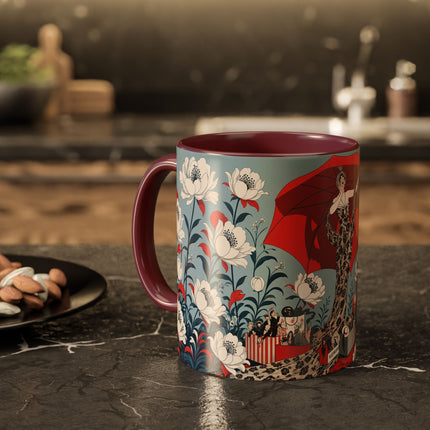 ❤️🌺 The Scarlet Parasol Spectacle Colorful Mug – Art Deco Fashion Elegance