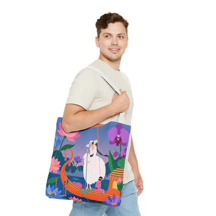 🪷🛶 The Lady Of The Lotus Garden Gondola Tote Bag – Art Deco Floral Adventure