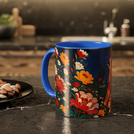 🌺🐦 The Enchanted Birdcage Garden Colorful Mug – Art Deco Floral Fantasy