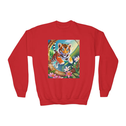 Majestic Tiger Cub Youth Crewneck Sweatshirt – Courage, Energy & Bold Adventure