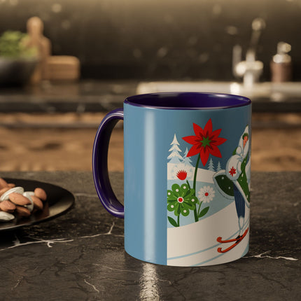 🎿❄️ The Winter Garden Skier Colorful Mug – Whimsical Holiday Fantasy