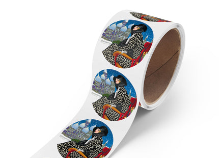 Elegant Winter Woman in Sleigh Round Sticker Label Rolls