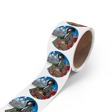 Elegant Winter Woman in Sleigh Round Sticker Label Rolls