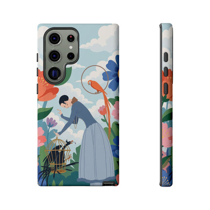 🦜🌺 The Lady Of The Garden Aviary Phone Case – Art Deco Floral Whimsy