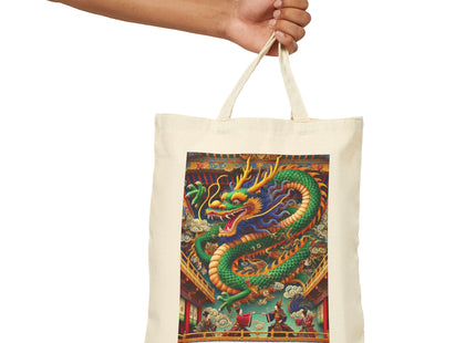 Tibetan Dragon Over Kabuki Duel Cotton Canvas Tote Bag