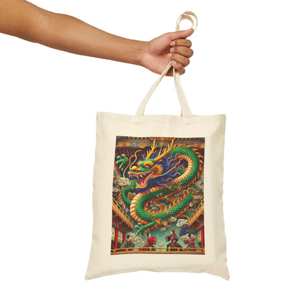 Tibetan Dragon Over Kabuki Duel Cotton Canvas Tote Bag