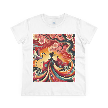Fairy and Stork Beneath the Cherry Blossoms Cotton Tee