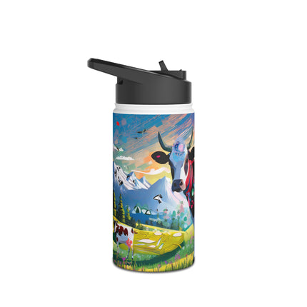 Cyber Glitch Cow Stainless Steel Water Bottle