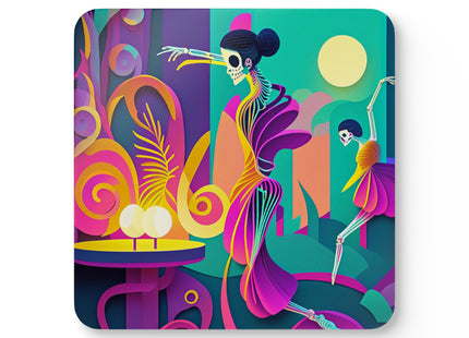 Dance of the Skeleton Ballerinas Corkwood Coaster Set