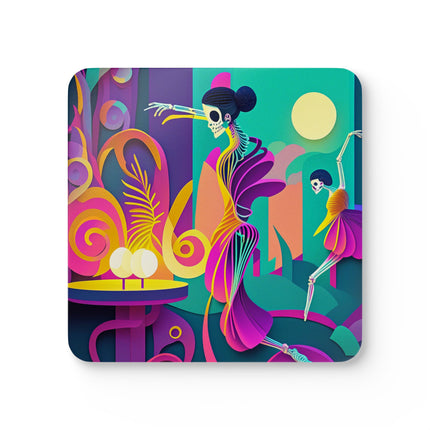 Dance of the Skeleton Ballerinas Corkwood Coaster Set