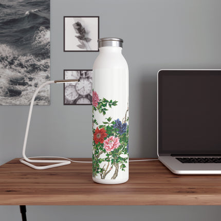 Peonies and Birds by Okamoto Shuki Slim Water Bottle