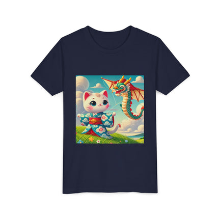 Geisha Kitten and the Dragon Kite Youth Short Sleeve Tee
