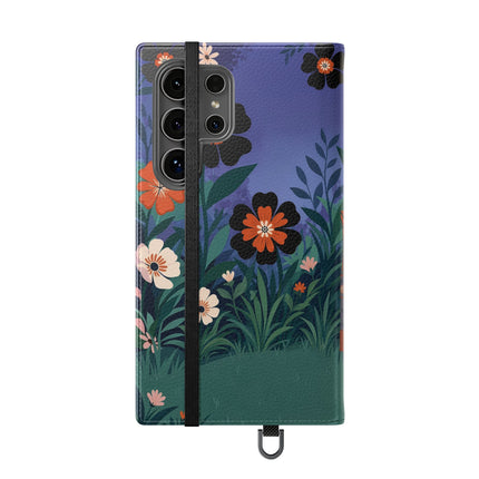 🌺🐈 The Lady Of The Midnight Garden Cat Flip Case – Art Deco Floral Fantasy