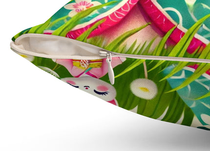 Geisha Kitten and the Dandelion Wish Spun Polyester Square Pillow