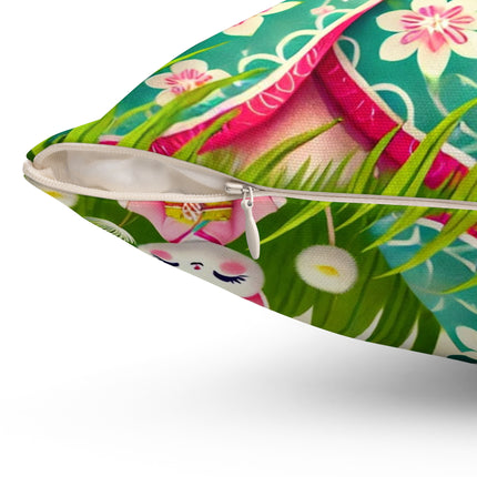 Geisha Kitten and the Dandelion Wish Spun Polyester Square Pillow