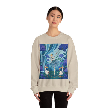 🪶🌺 The Pelican Garden Dance Crewneck Sweatshirt – Art Deco Botanical Whimsy