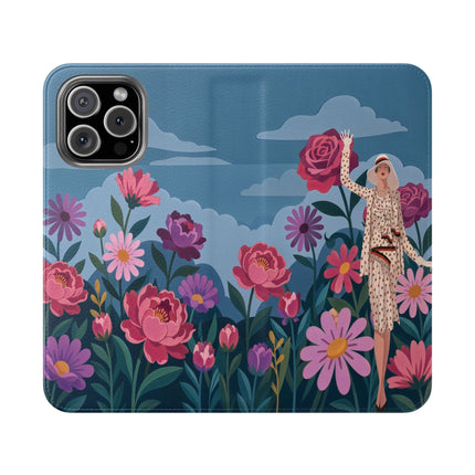 🌸☁️ The Lady Among The Giant Flowers Flip Case – Art Deco Floral Fantasy