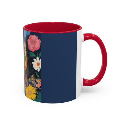 The Lady And The Crimson Moonbird Colorful Mugs – Art Deco Whimsical Garden Elegance