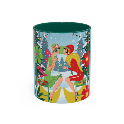 ☕🎄 Christmas Tea In The Snow Garden Colorful Mug – Art Deco Holiday Friendship