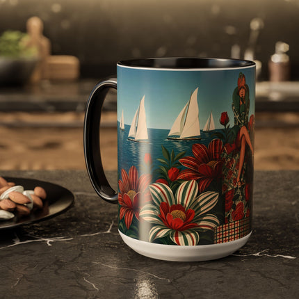 ⛵🌹 The Seaside Rose Traveler Colorful Mug – Art Deco Floral Elegance