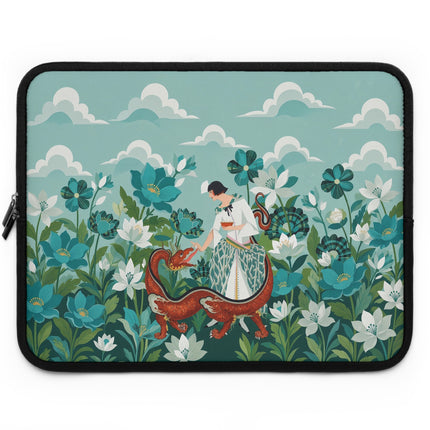 🐉🌿 The Lady And The Garden Dragon Laptop Sleeve – Art Deco Fantasy Elegance