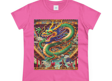 Tibetan Dragon Over Kabuki Duel Women's Midweight Cotton Tee