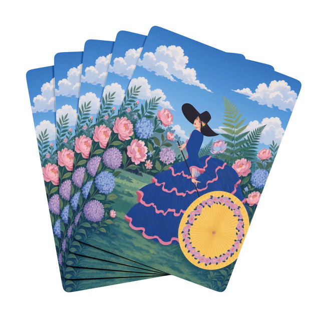 🌸☂️ The Lady With The Golden Parasol Playing Cards – Art Deco Garden Elegance