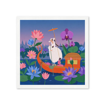 🪷🛶 The Lady Of The Lotus Lake Napkins – Art Deco Garden Voyage