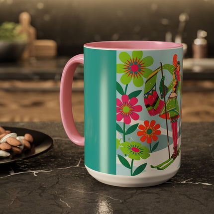 🎿🌸 The Winter Flower Adventurer Colorful Mug – Colorful Ski Fantasy