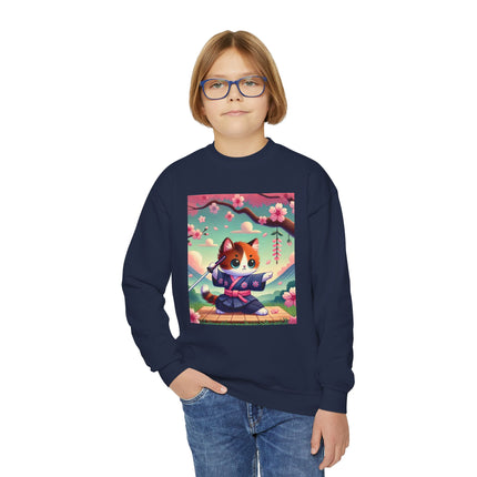 Playful Kitten in the Tea Room Youth Crewneck Sweatshirt – Whimsy, Elegance & Gentle Charm