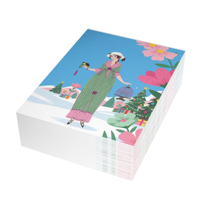 🐦🌸 The Lady Of The Christmas Songbird Greeting Card – Art Deco Holiday Charm