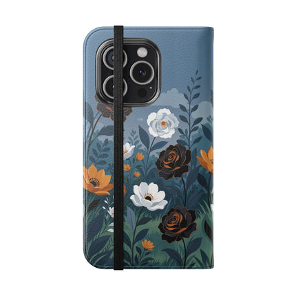 🌹💧 The Midnight Garden Keeper Flip Case – Art Deco Floral Fantasy