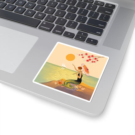 🧜‍♀️☂️ The Mermaid With The Parasol Kiss-Cut Stickers – Art Deco Seaside Fantasy