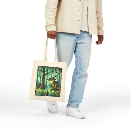 The Swamp Stalker Cotton Canvas Tote Bag – Stealthy Predator & Misty Mystery