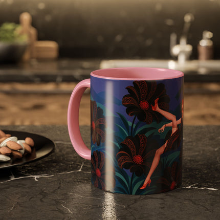 🖤🌺 The Midnight Floral Acrobat Colorful Mug – Art Deco Fashion Whimsy