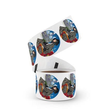 Elegant Winter Woman in Sleigh Round Sticker Label Rolls