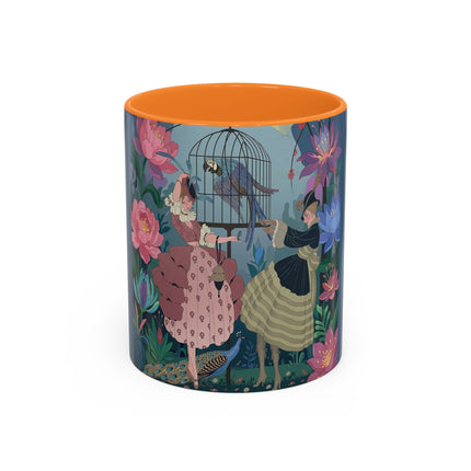 The Ladies And The Enchanted Macaw Colorful Mugs – Art Deco Botanical Elegance