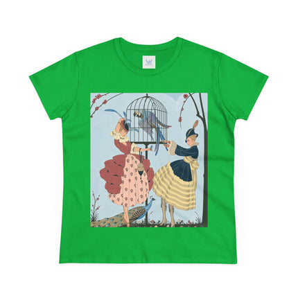 🦚🦜 The Ladies Of The Garden Aviary Cotton Tee – Art Deco Bird Fantasy