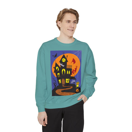 Halloween Night at the Haunted House Unisex Garment-Dyed Sweatshirt