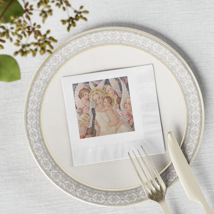 Madonna with Child Surrounded by Musical Angels by Gerda Wegener White Coined Napkins