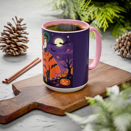 🎃🌕 The Pumpkin Moon Enchantress Colorful Mug – Elegant Halloween Masquerade