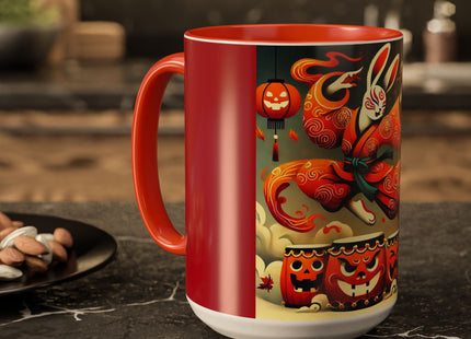 Jack-O’-Lantern Drums & The Kabuki Rabbit Colorful Mugs (11oz, 15oz)