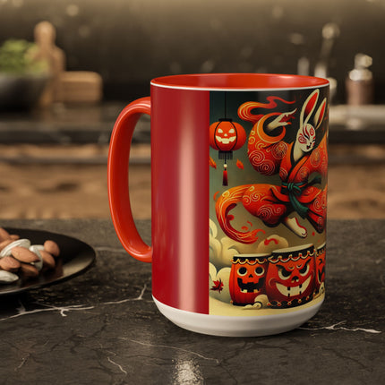 Jack-O’-Lantern Drums & The Kabuki Rabbit Colorful Mugs (11oz, 15oz)