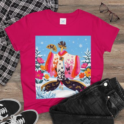 🦋❄️ Butterflies In The Snow Cotton Tee – Art Deco Japanese Floral Fantasy