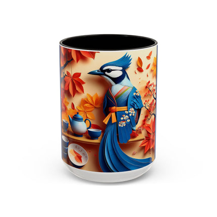 Blue Jay at an Autumn Tea Ceremony Colorful Mugs (11oz, 15oz)