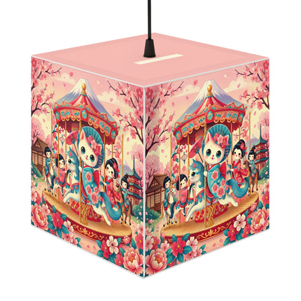 🎠🌸 Geisha Kitten's Enchanted Carousel Ride Light Cube Lamp – Whimsical Dreams & Cherry Blossom Magic