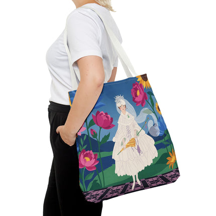 🌸👑 The Lady Of The Enchanted Flower Crown Tote Bag – Art Deco Garden Fantasy