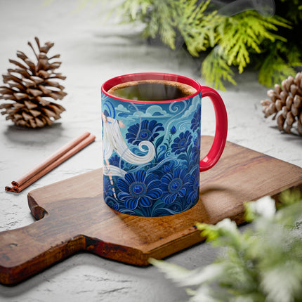 💙🌸 The Sapphire Wind Dancer Colorful Mug – Art Deco Floral Fantasy