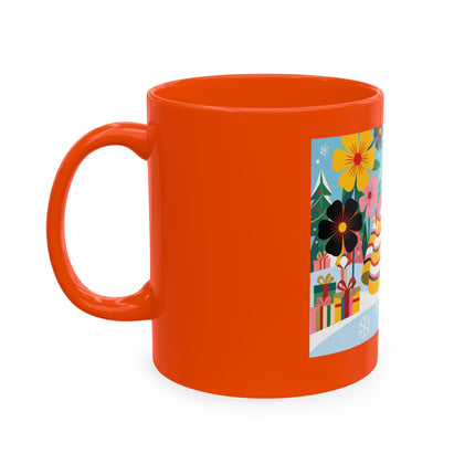 🎄🌸 The Lady Of The Striped Christmas Garden Ceramic Mug – Art Deco Holiday Whimsy