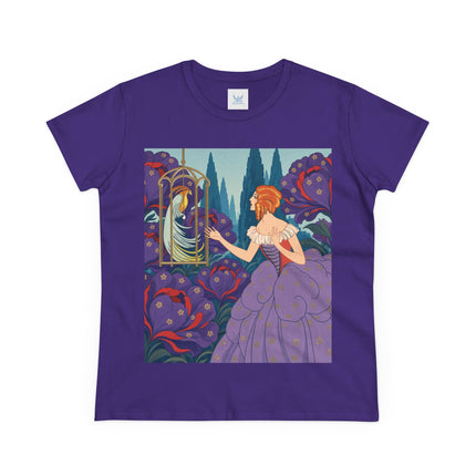 🦜💜 The Enchanted Birdcage Promenade Cotton Tee – Art Deco Floral Fantasy